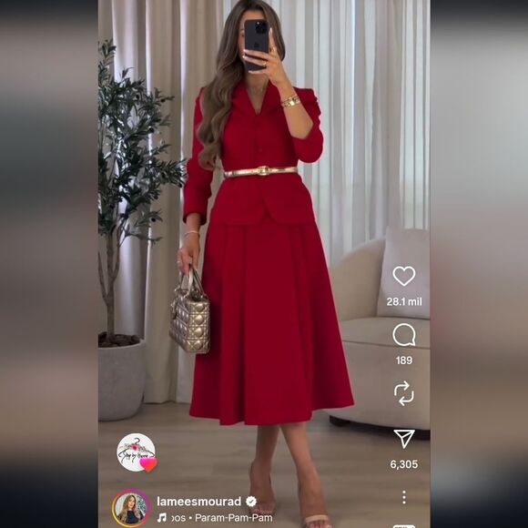 Nwt ZARA TAILORED VOLUMINOUS SKIRT RED - Picture 3 of 15